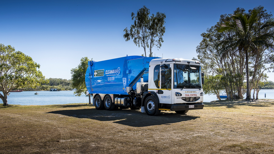 Noosa council and cleanaway photography showing cleanaway refuge collection, cleanaway truck noosa woods.