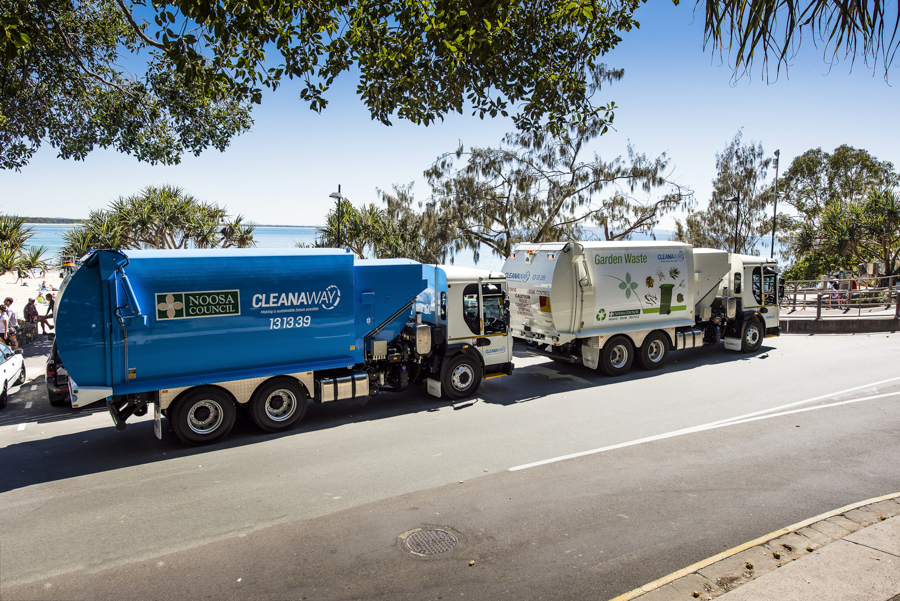 Noosa council and cleanaway photography showing cleanaway refuge collection, cleanaway truck noosa national park