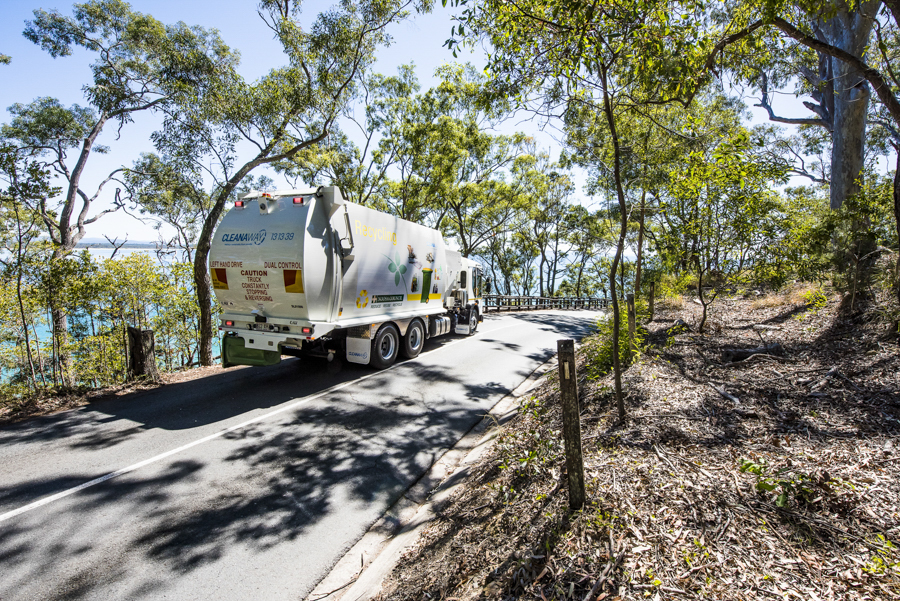 Noosa council and cleanaway photography showing cleanaway refuge collection, cleanaway truck noosa national park