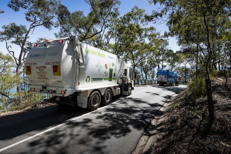 Noosa  council and  cleanaway photography showing  cleanaway refuge collection, cleanaway truck noosa  national park 